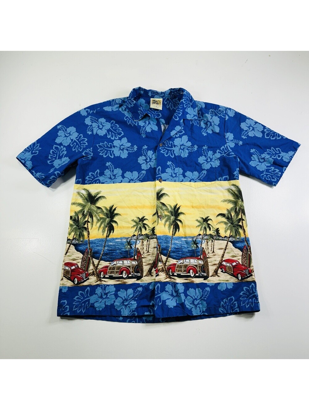 Winnie Fashion Hawaiian Shirt Blue Floral Cars Men’s Size XL